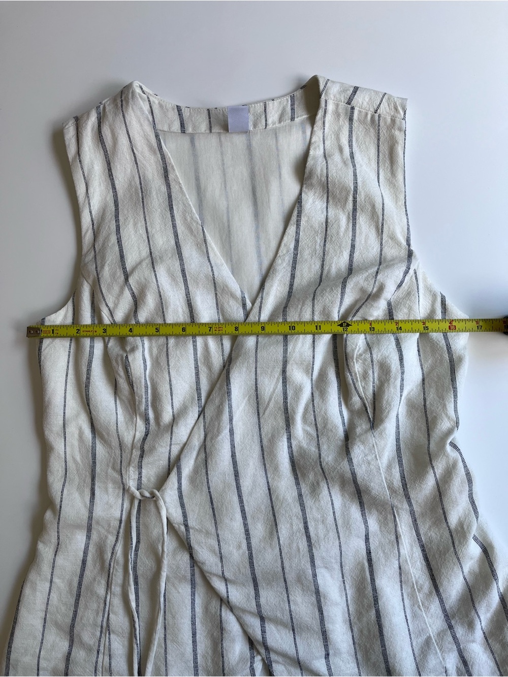 Linen Striped Sleeveless Wrap Top - Off-White with Black Stripes - Picture 5 of 8
